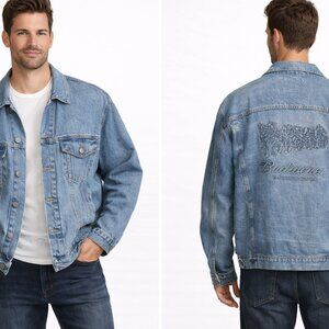 Budweiser Men's Vintage Blue Denim Jacket | Made in USA | Embossed Logo Size 3XL